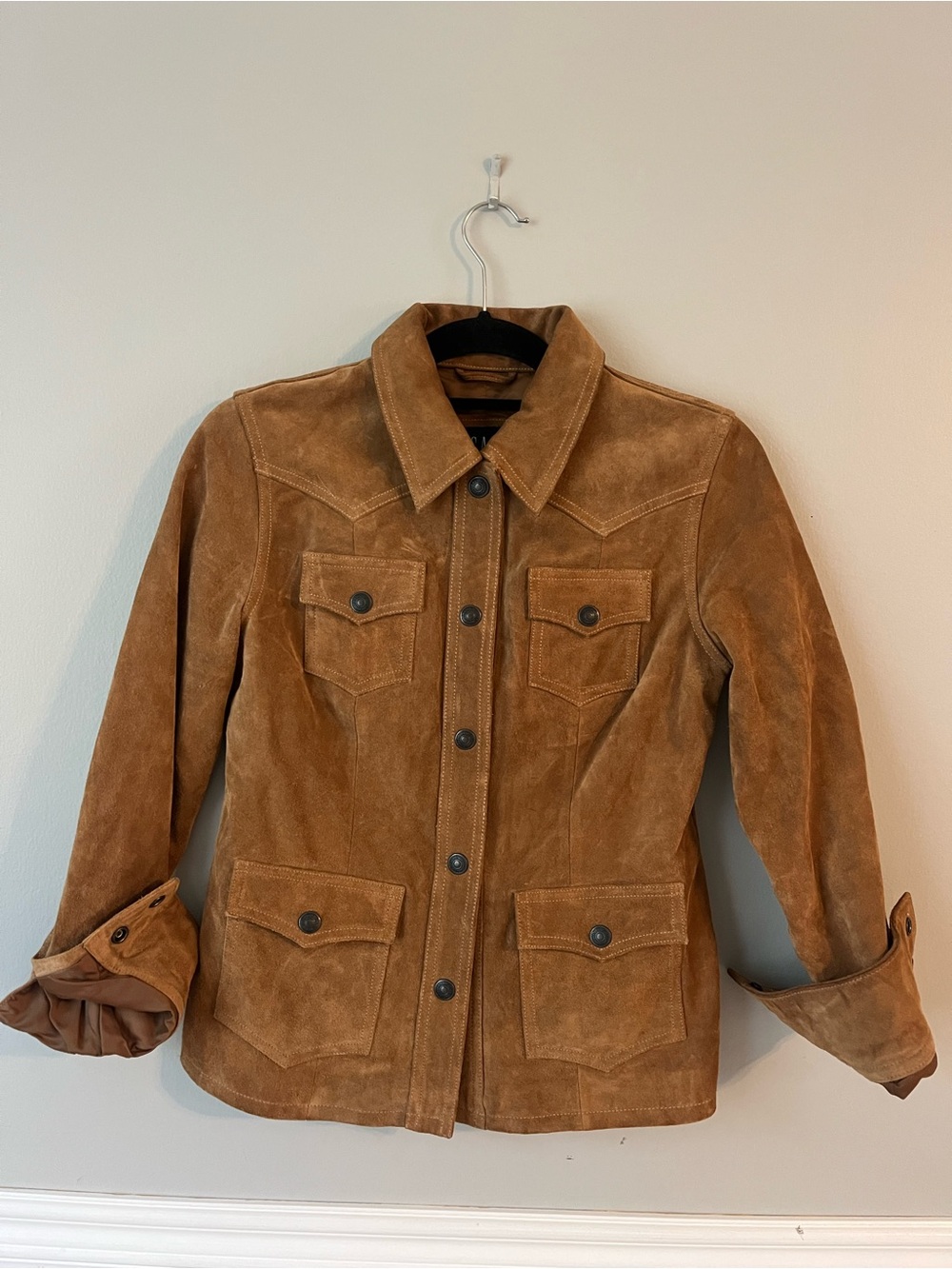GAP Brown Suede Button-Front Leather Jacket